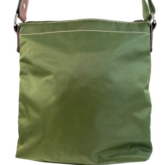 Nine West Green Nylon Crossbody Bag Brown Leather Trim Adjustable Strap - Picture 8 of 9